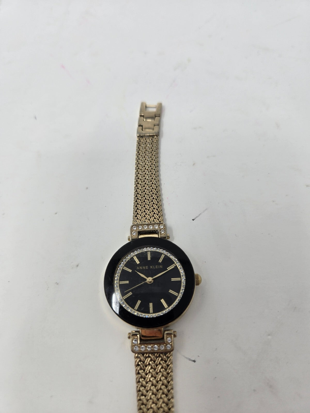 Anne Klein Women's Gold-Tone Mesh Bracelet Watch with Black Dial