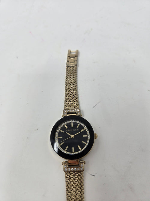 Anne Klein Women's Gold-Tone Mesh Bracelet Watch with Black Dial
