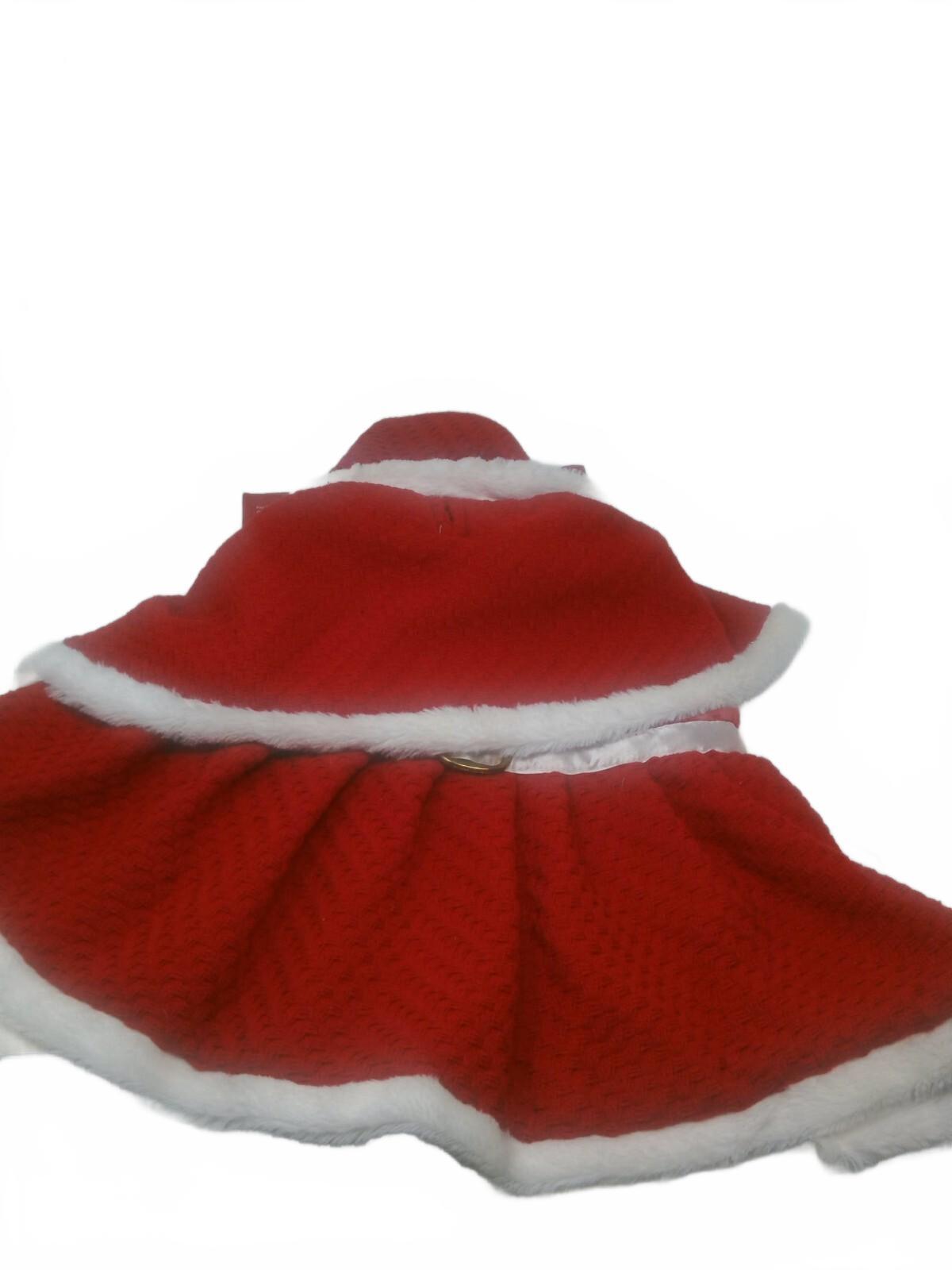 Red  Cape with White Faux Fur Trim and Pom Pom Accents For Dogs Size Large