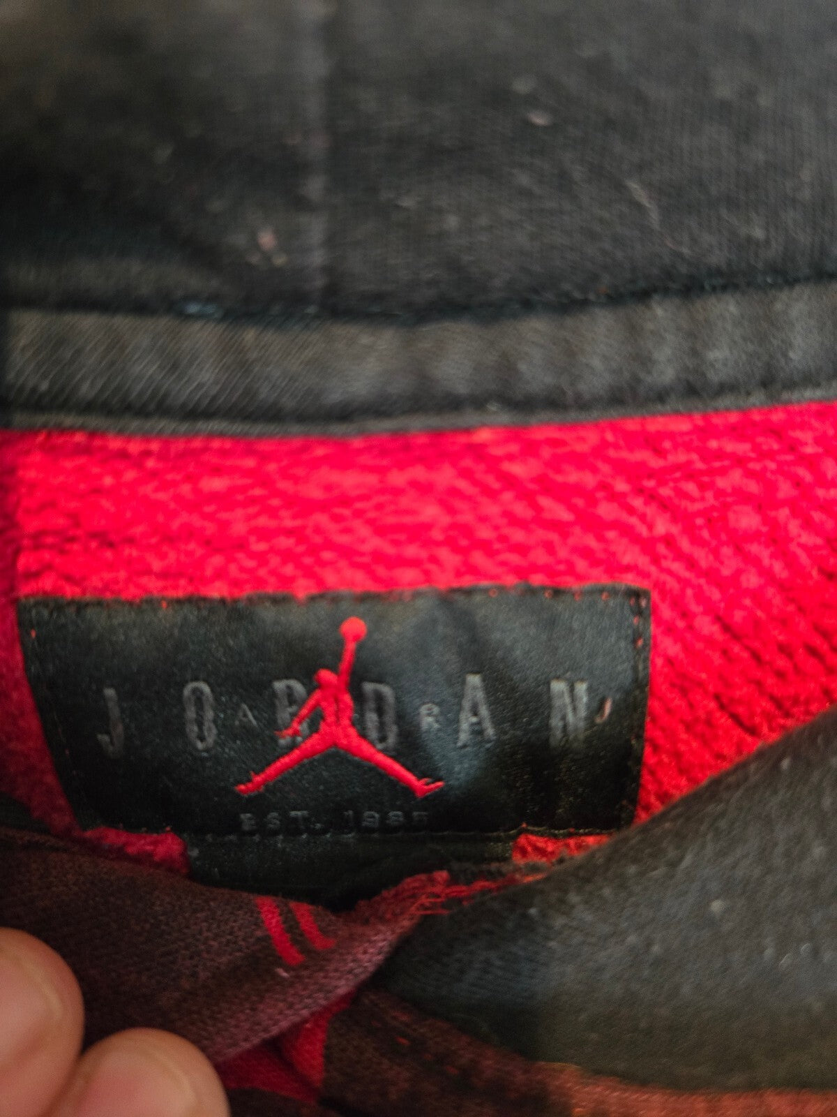 Nike Air Jordan Essentials All-Over Print Fleece Pullover Hoodie Red Black YLG