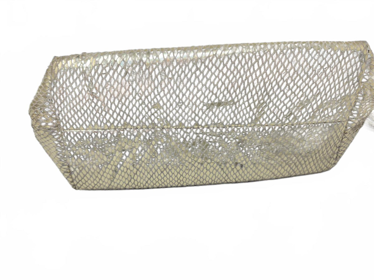 Jimmy Choo Gold Metallic Snake-Embossed Leather Zippered Clutch Pouch with Large
