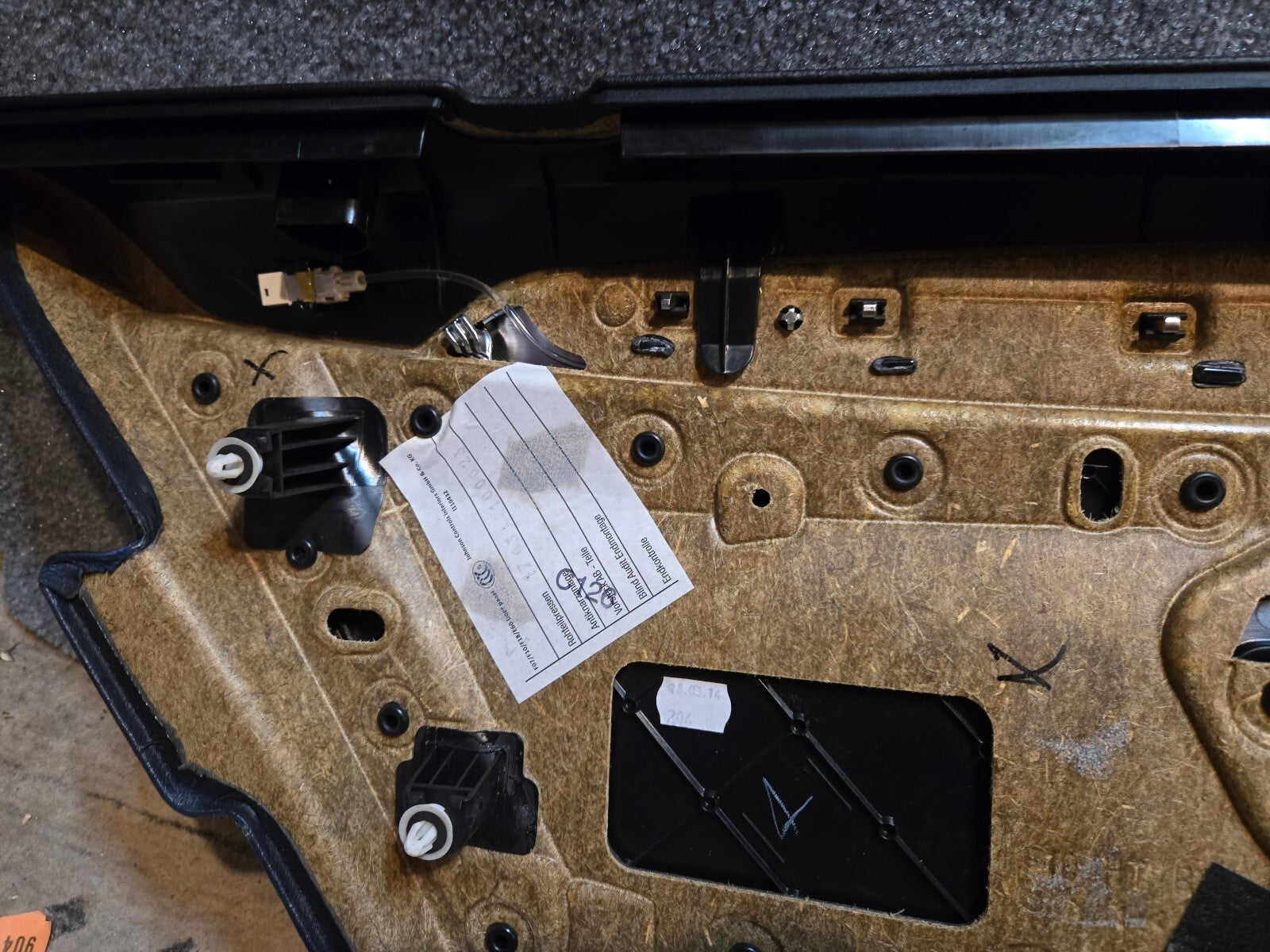 11-16 BMW 5-Series F10 Rear Left Interior Door Panel Black Leather Ash Wood Trim - MISSING HANDLE BEZEL