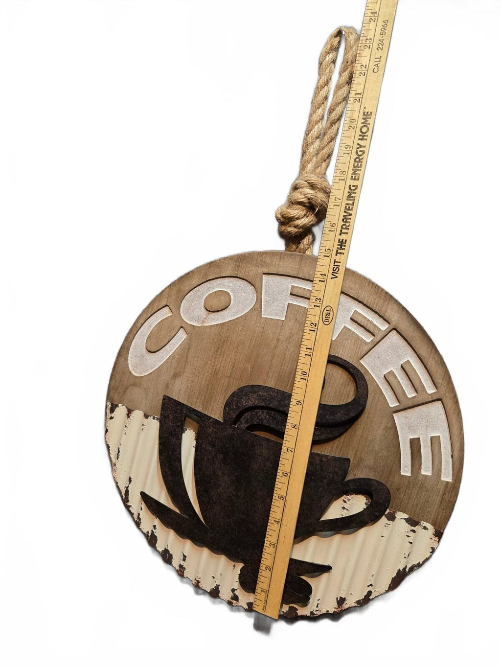 Rustic Wooden Coffee Wall Hanging Sign with Rope