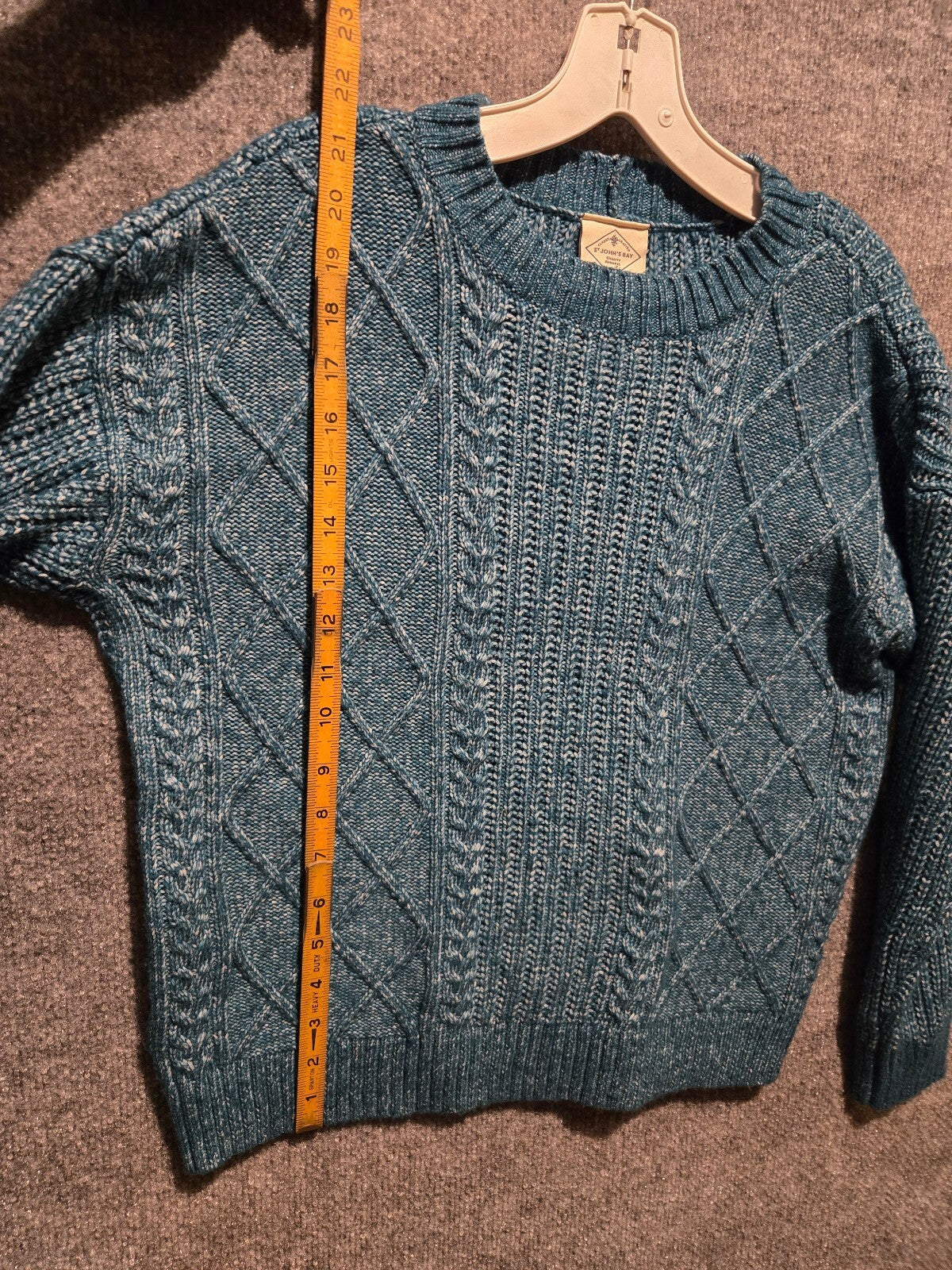 St. John's Bay Cable Knit Sweater Womens PS Petite Small Teal Blue Marled