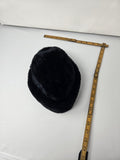 Vintage Black Faux Fur Cossack Hat Russian Ambassador Pillbox Winter Cap Medium