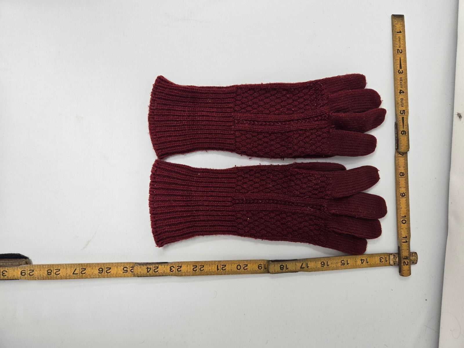Vintage Maroon Knit Gloves Genuine Leather Palms WPL 6931 Ladies One Size
