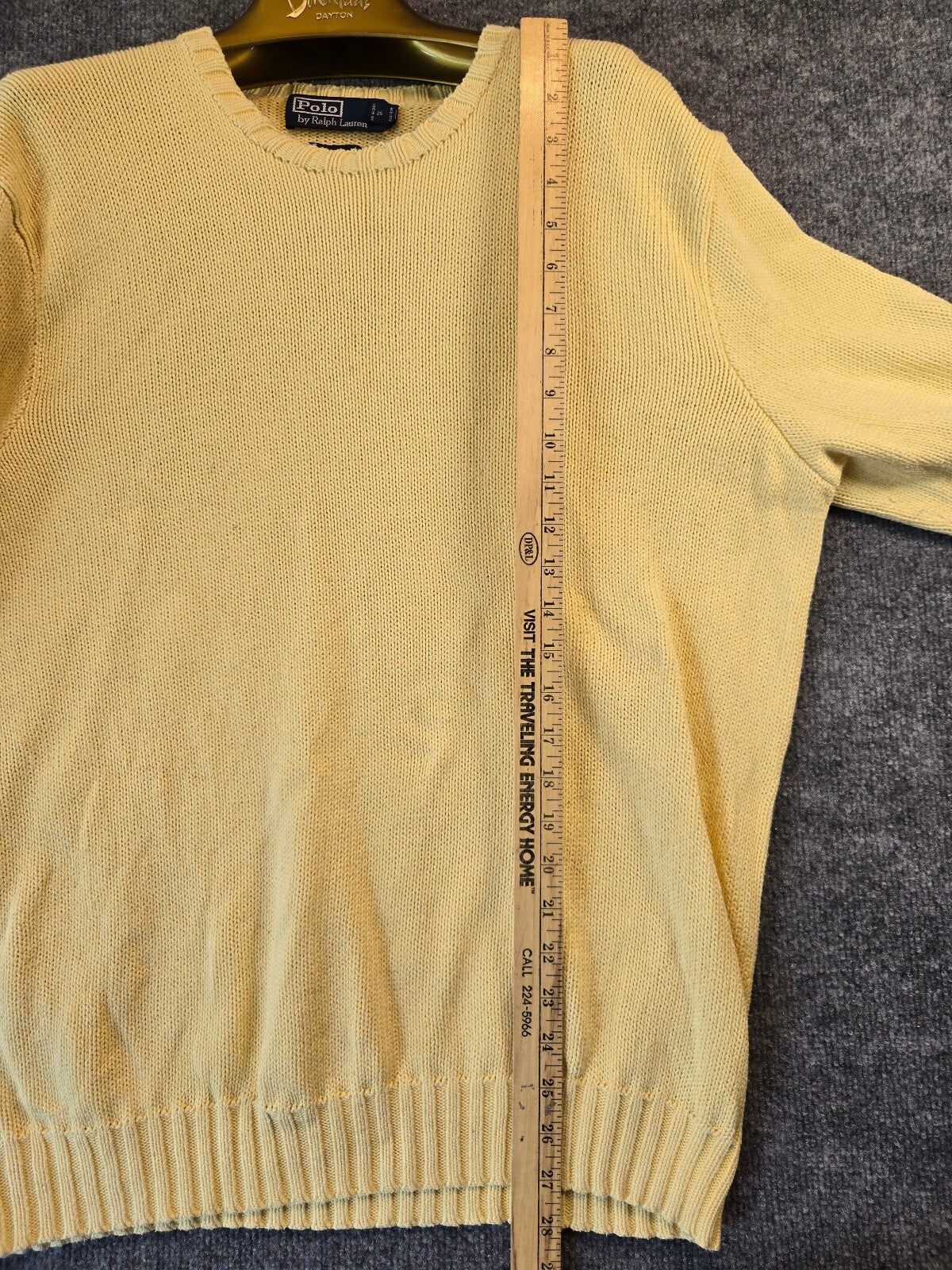 Vintage Polo Ralph Lauren Textured Knit Crewneck Sweater Yellow Cotton Size L