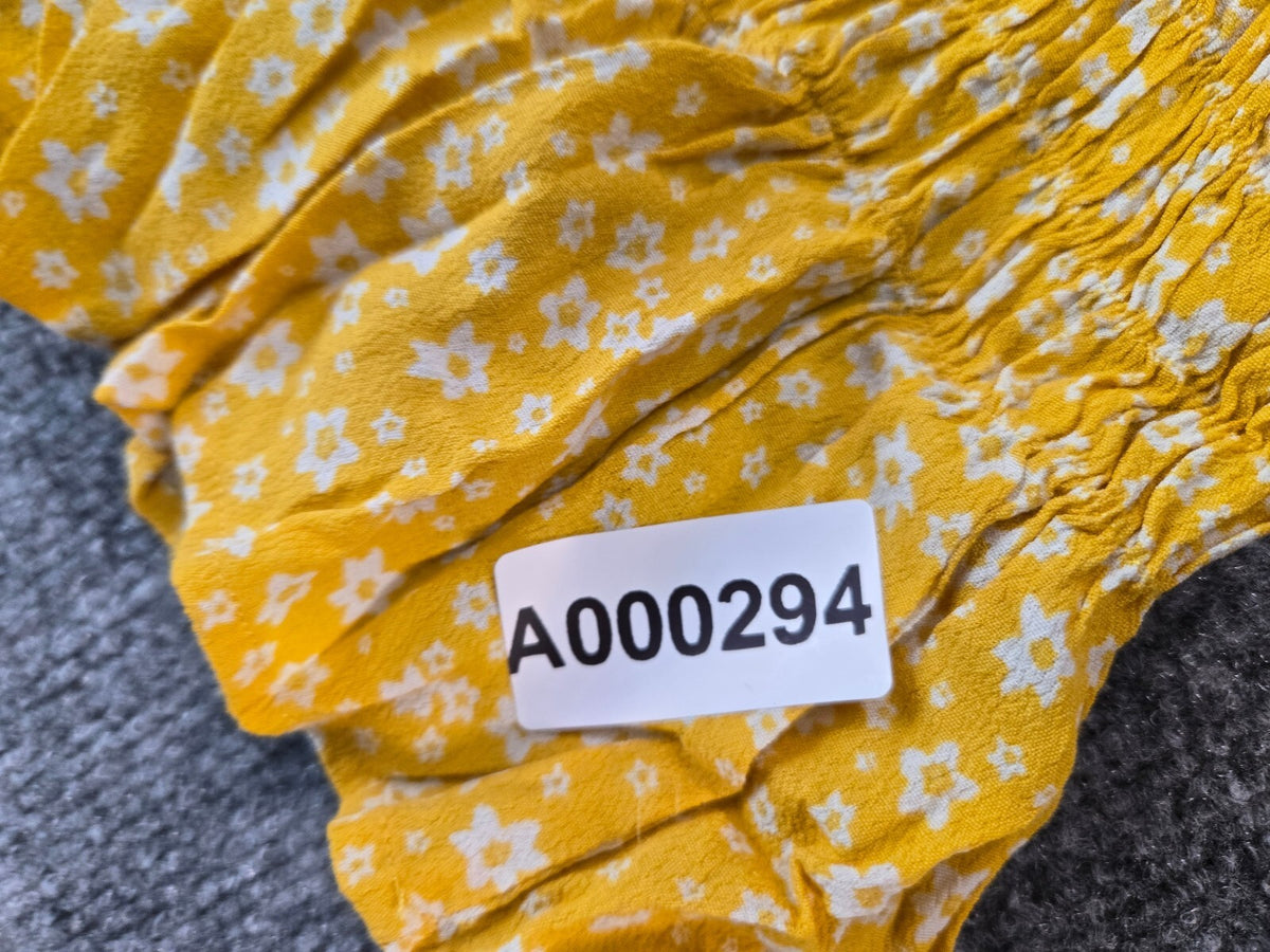 Yellow Floral Smocked Crop Top with Ruffle Hem