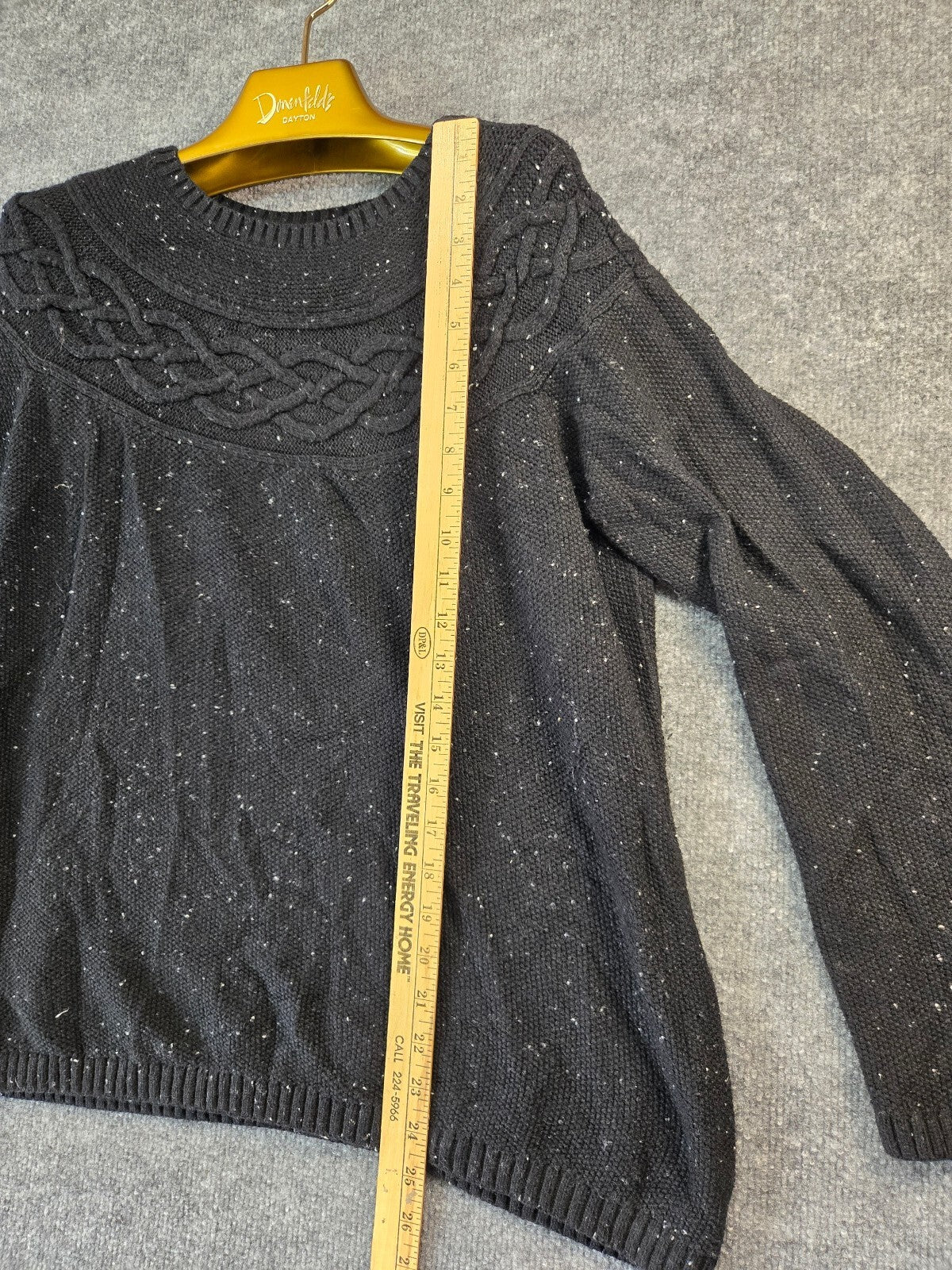 Talbots Black Cable Knit Sweater with Speckled Detail Size Large