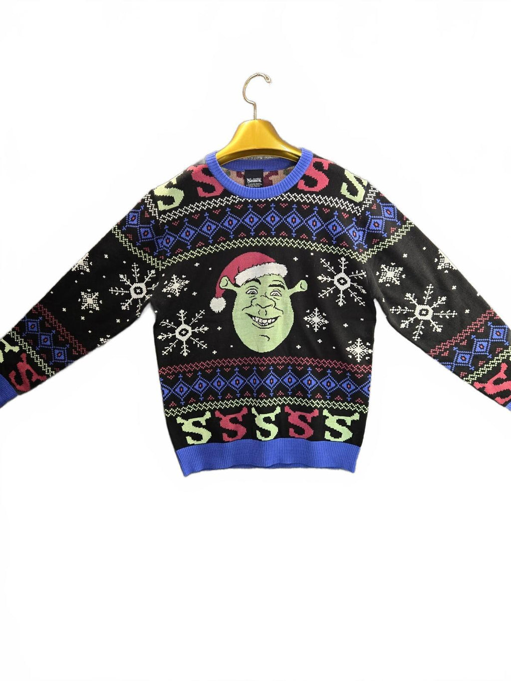 DreamWorks Shrek Santa Hat Ugly Christmas Sweater Mens Size M Black Knit Fair
