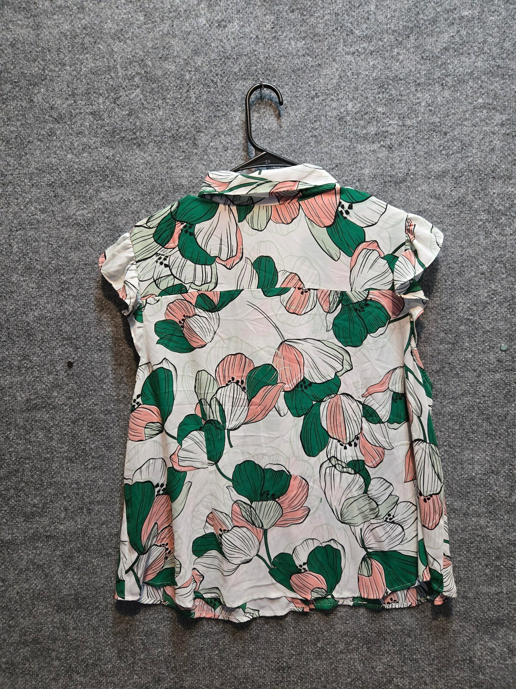 Liz Claiborne Floral Ruffle Button Down Blouse Top Pink Green Plus Size 1X