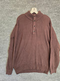 Haggar Mens Medium Brown Mock Neck Button Pullover Knit Sweater Regular Fit