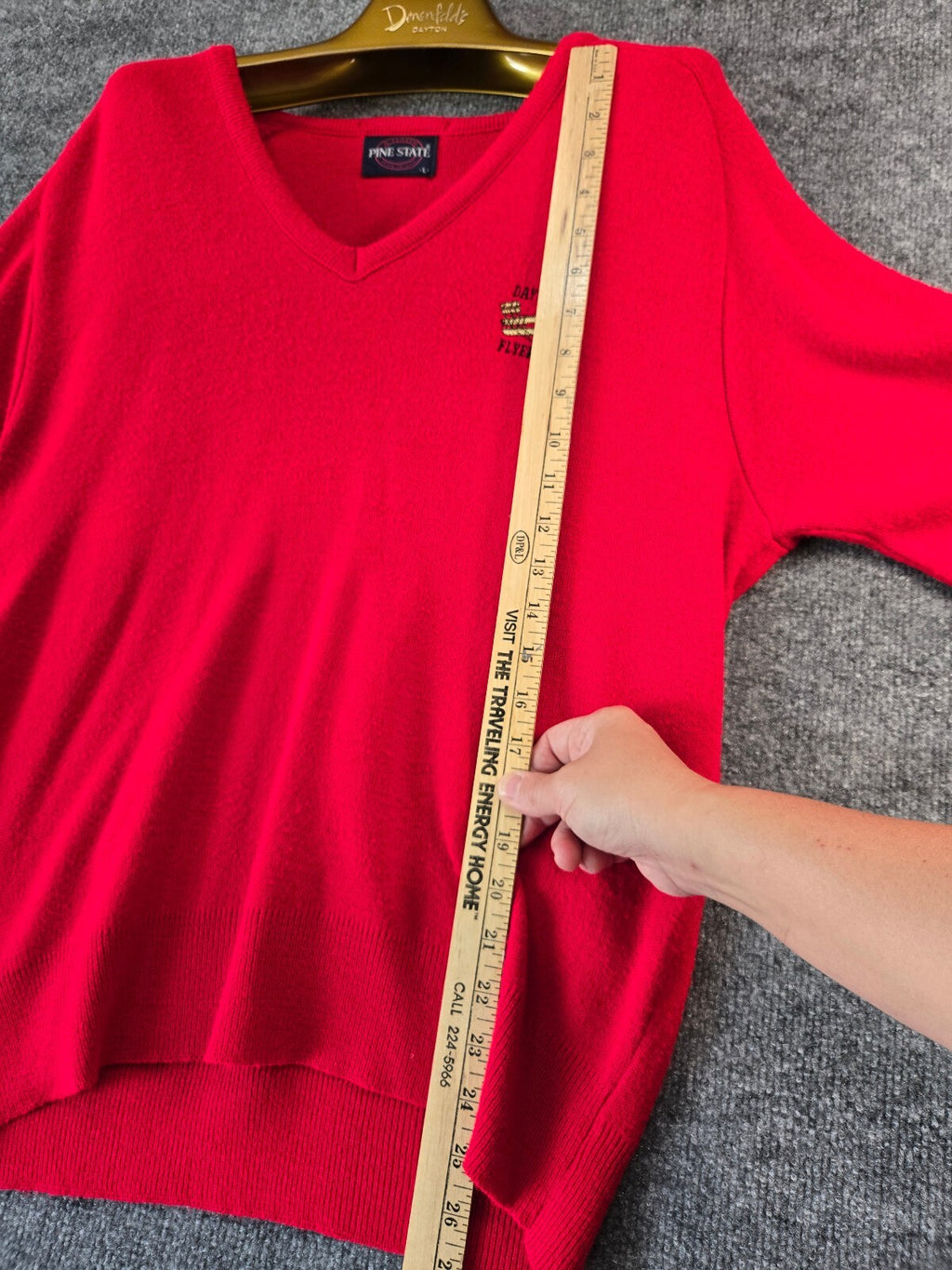 Pine State Red V-Neck Sweater with Chest Emblem