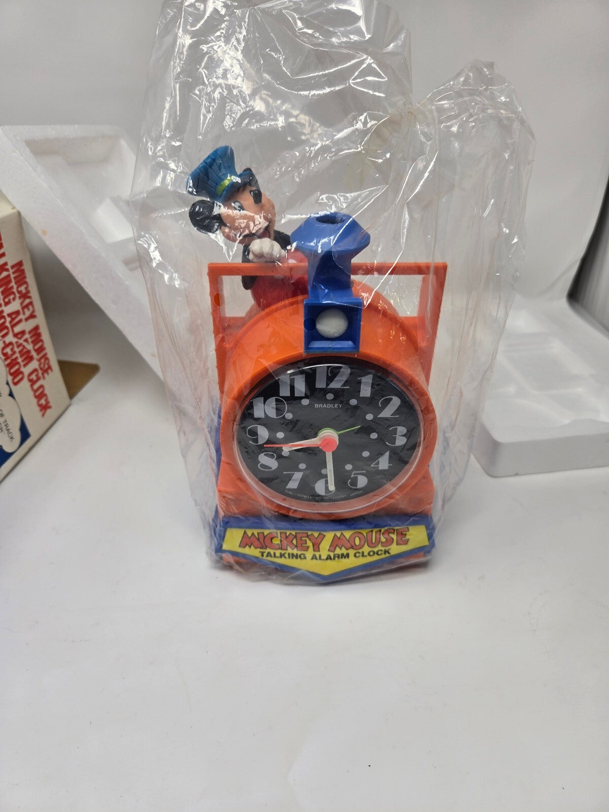 1970's BRAND NEW IN BOX Mickey Mouse Talking Alarm Clock Choo-Choo Bradly Time