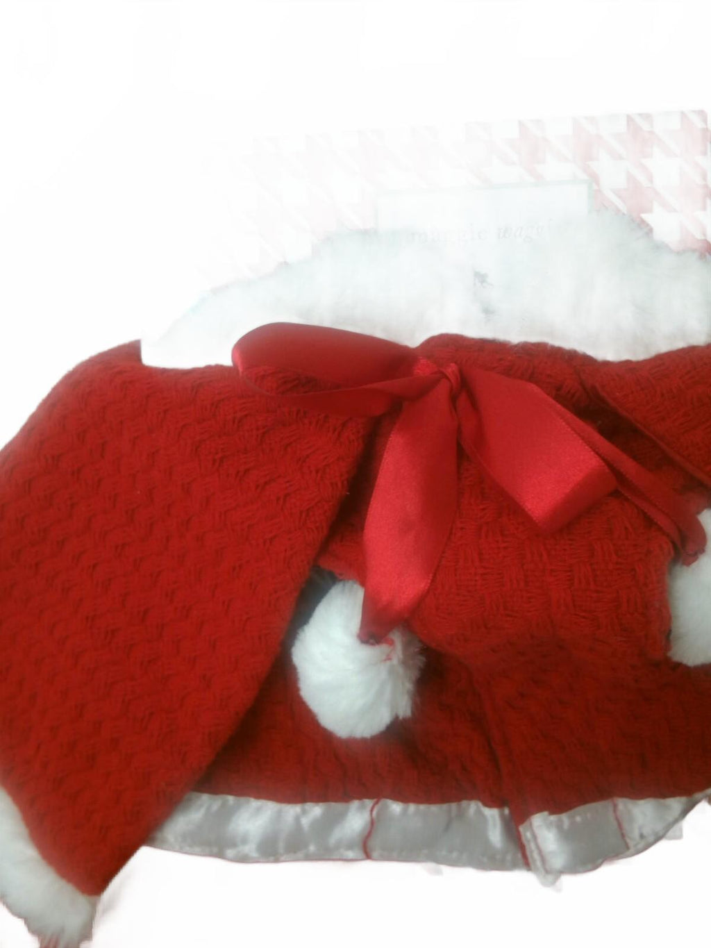 Red  Cape with White Faux Fur Trim and Pom Pom Accents For Dogs Size Large