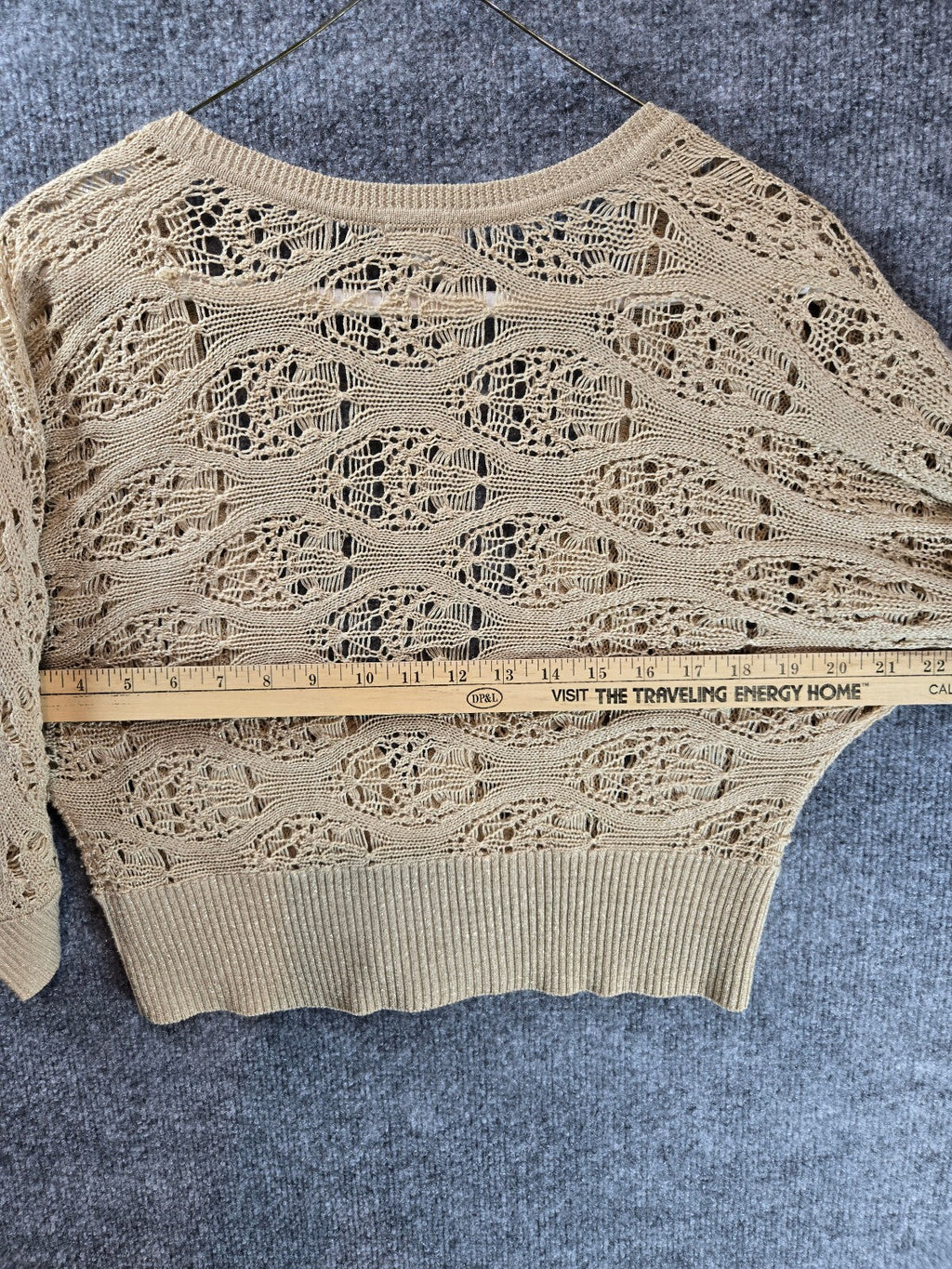 Apt. 9 Gold Metallic Shimmer Crochet Open Knit Cropped Cardigan Sweater Large