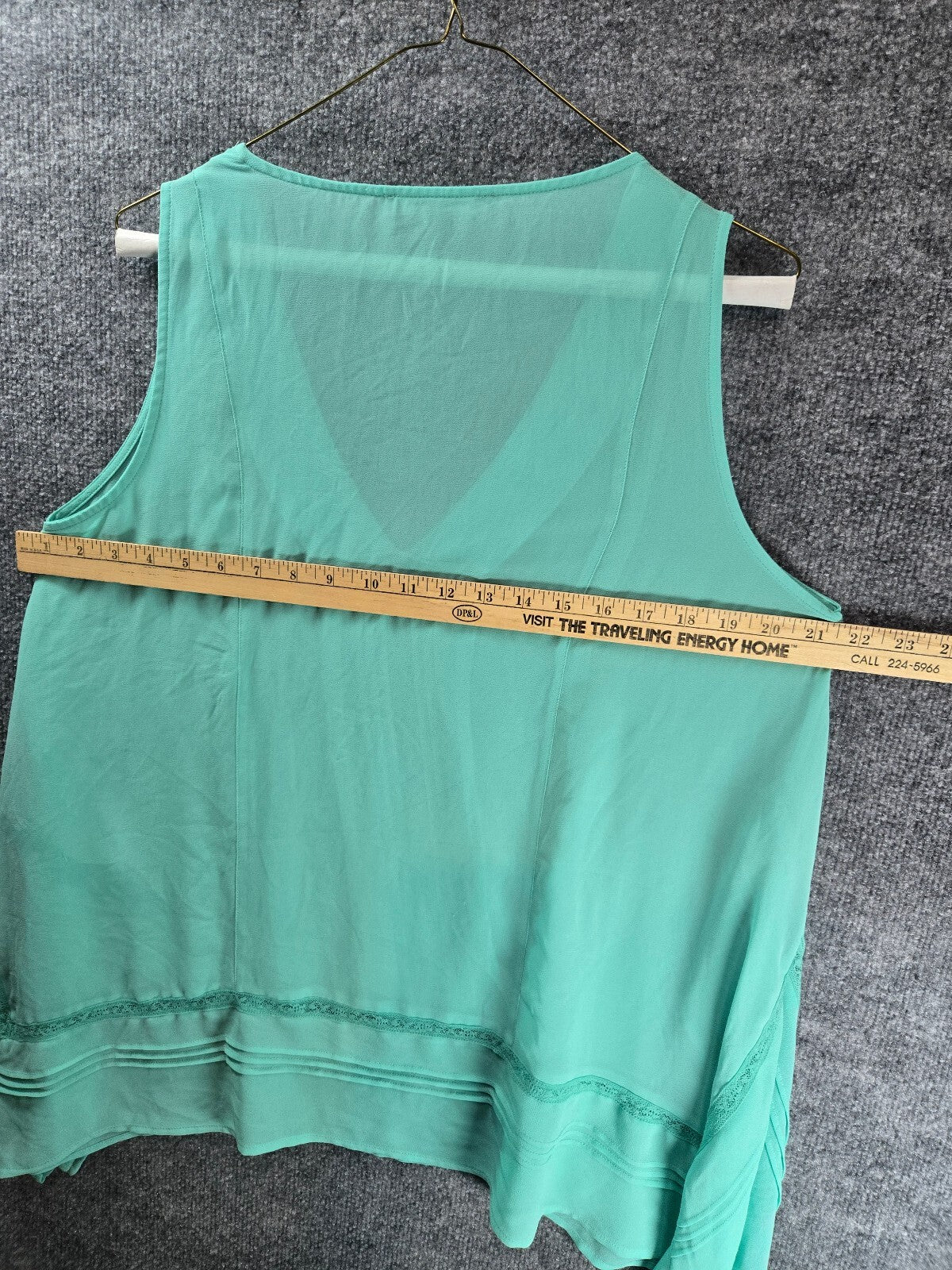 Lightweight Sheer Mint Green Sleeveless Blouse with V-Neck and Pleated Detail