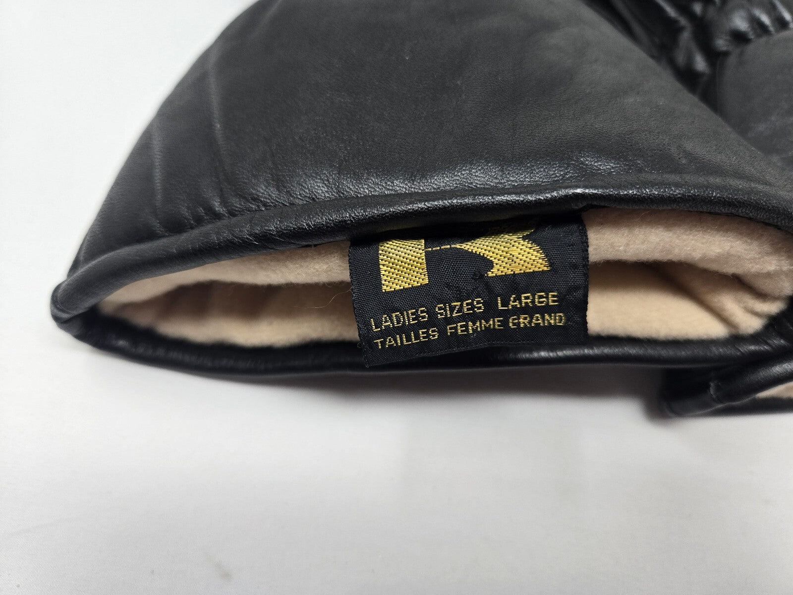 Vintage Kombi Black Leather Ski Mittens Retro Blue Stripes Women's Large