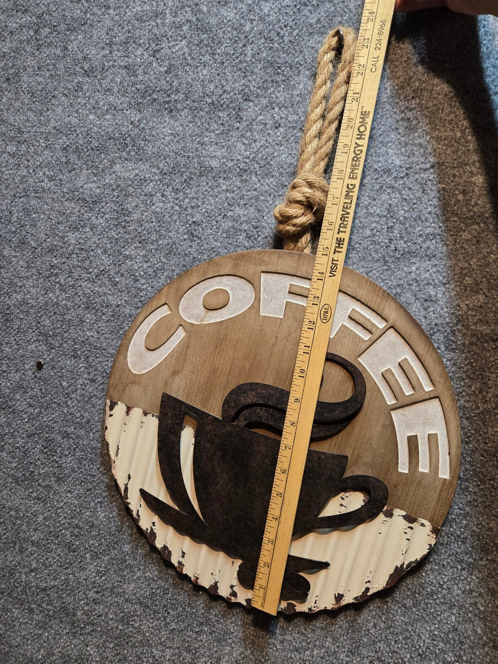 Rustic Wooden Coffee Wall Hanging Sign with Rope