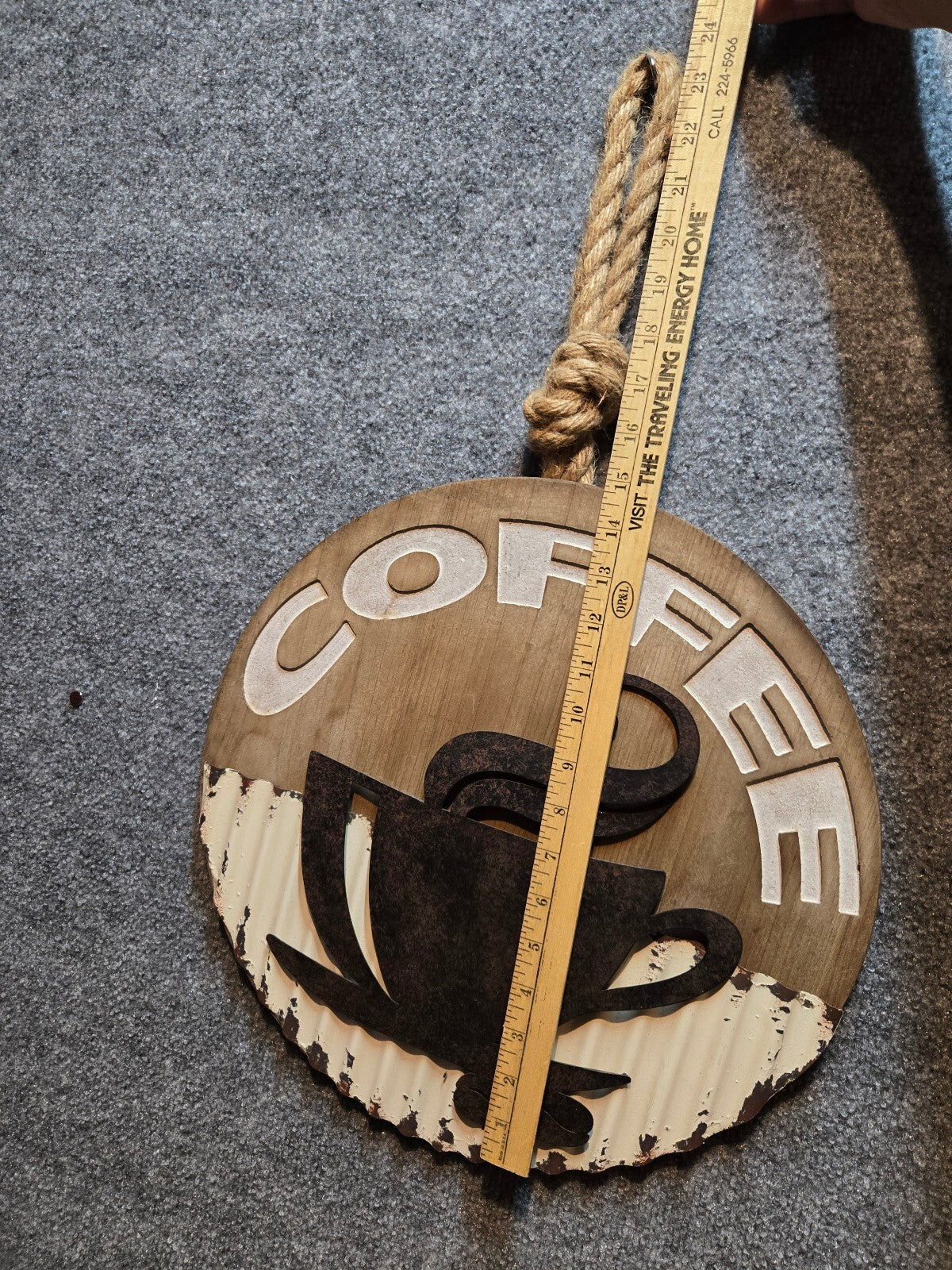Rustic Wooden Coffee Wall Hanging Sign with Rope