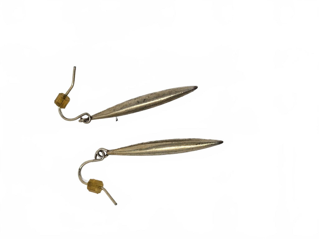 Vintage Silver-Tone Sleek Tapered Stiletto Raindrop Dangle Kidney Wire Earrings