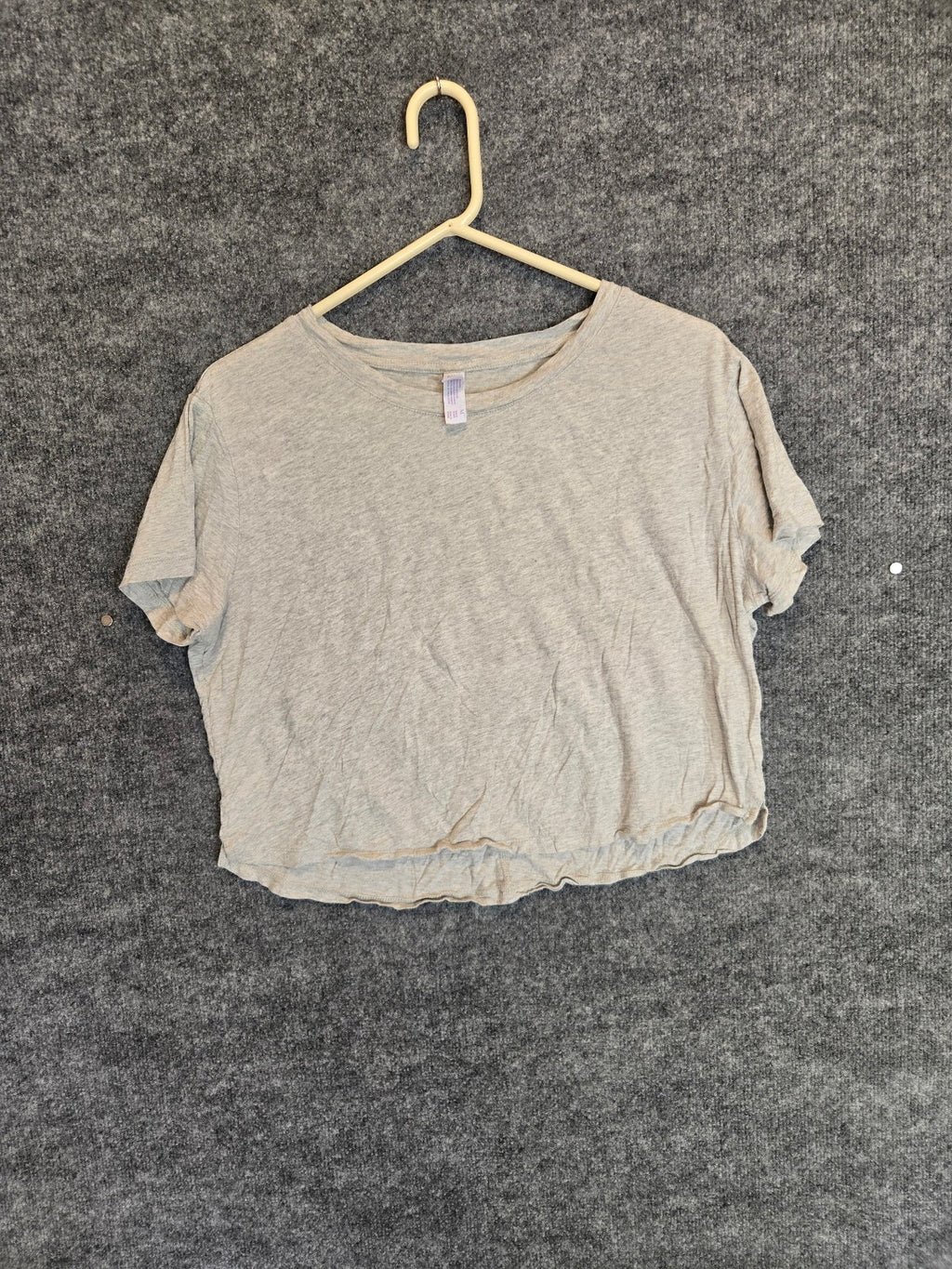 Light Gray Melange Raw Hem Cropped T-Shirt Size M Relaxed Fit Crewneck