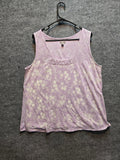 J. Jill Purple Floral Knit Tank Top Sleeveless Ruched Scoop Neck Size xl