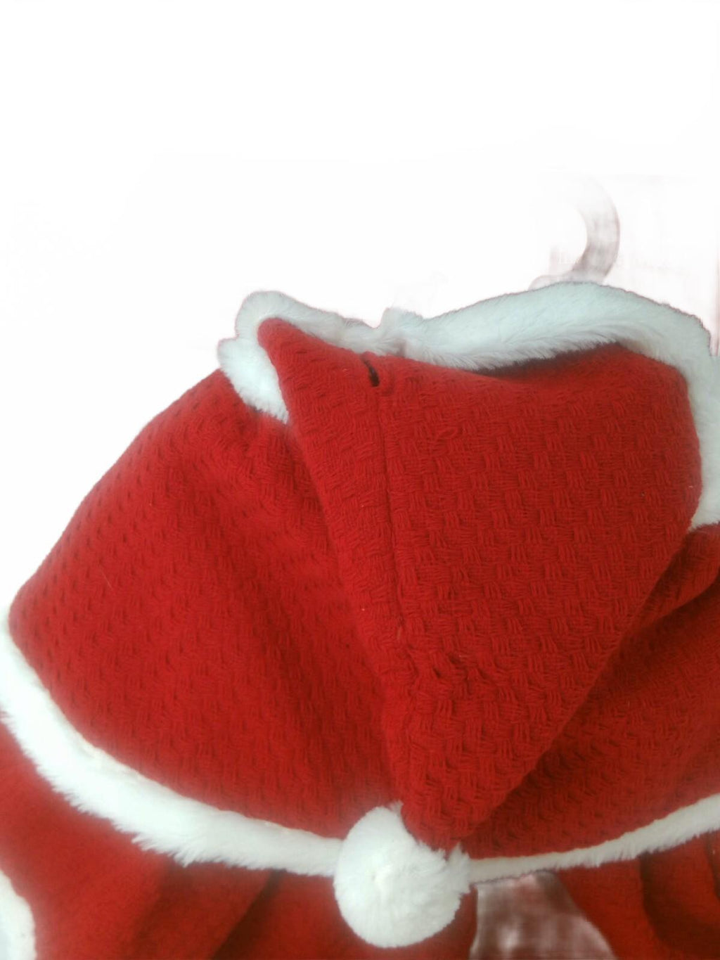 Red  Cape with White Faux Fur Trim and Pom Pom Accents For Dogs Size Large