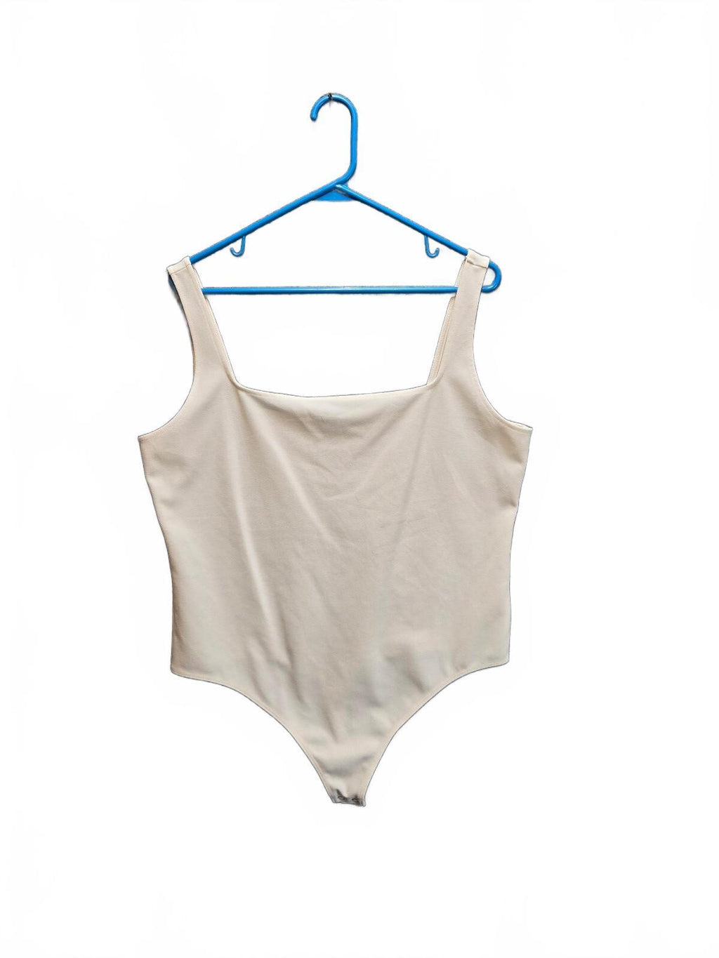 Express Women's Square Neck Sleeveless Tank Thong Bodysuit Cream Beige Size XL