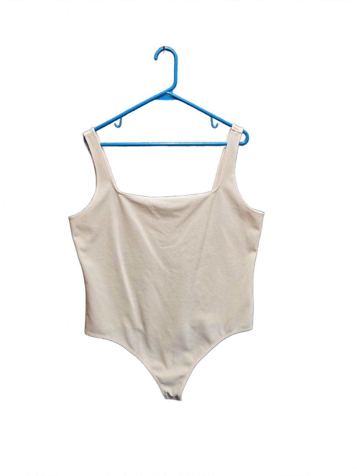Express Women's Square Neck Sleeveless Tank Thong Bodysuit Cream Beige Size XL