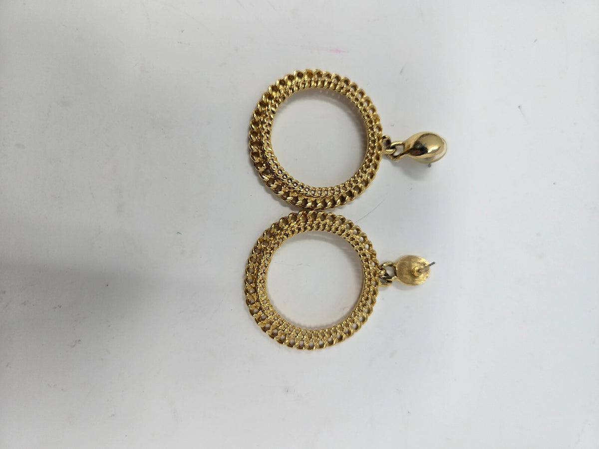 Vintage Gold-Tone Chunky Double-Row Cutout Hoop Dangle Post Earrings