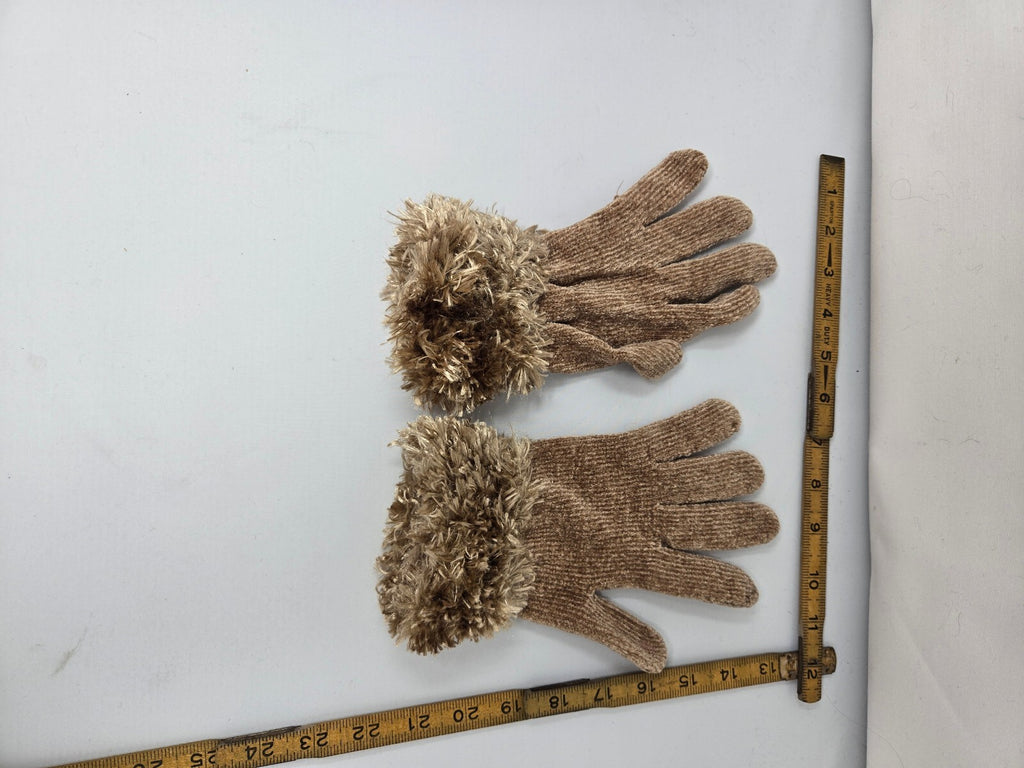 Cejon Taupe Brown Knit Gloves Faux Fur Eyelash Trim Cuffs Soft Rayon Blend OSFM