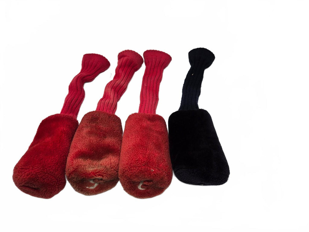 Mixed Lot of 4 Golf Club Headcovers - 3 Vintage Red Fuzzy Pom-Pom Socks & 1 Adam