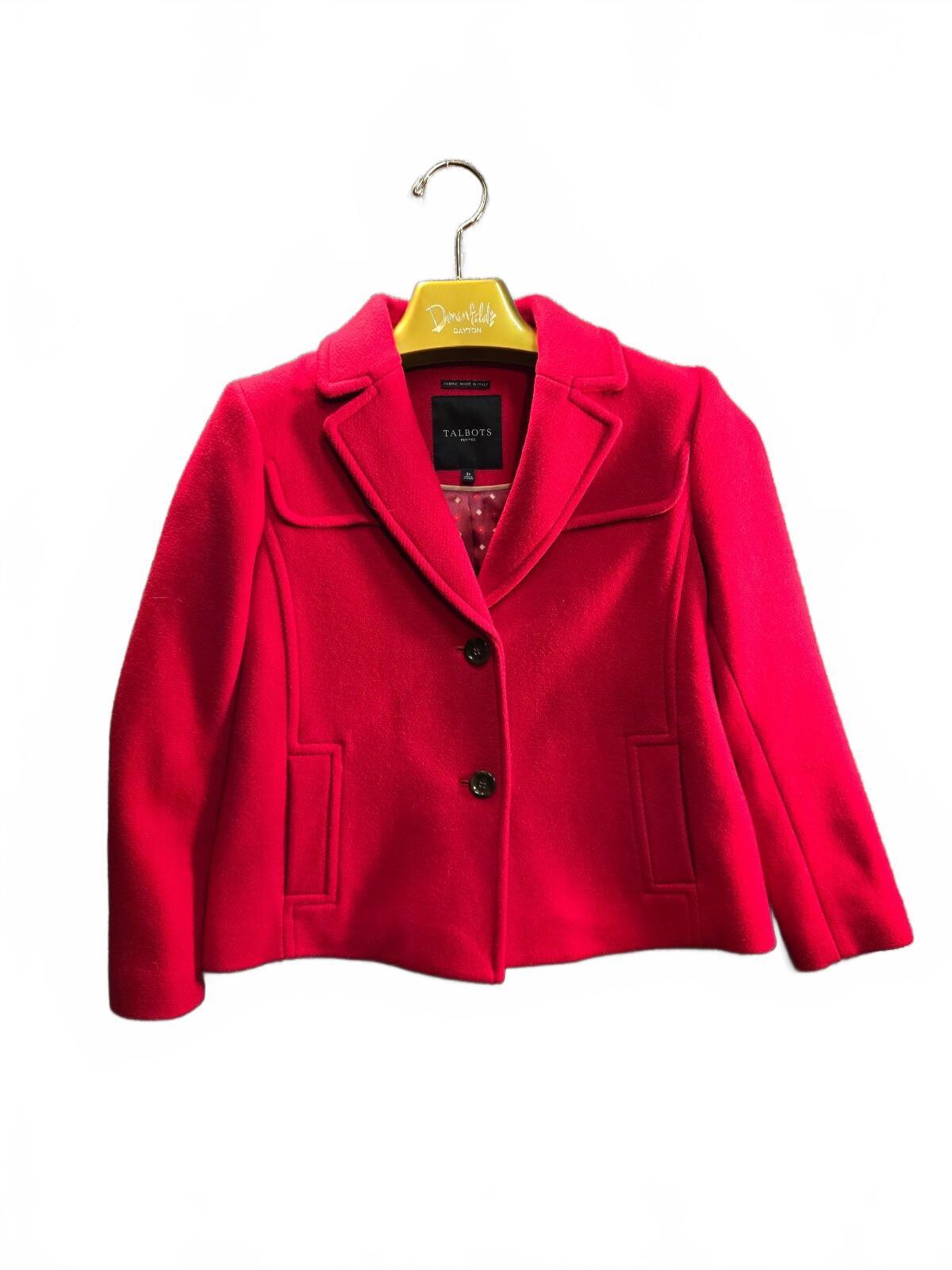 Talbots Petites Red Italian Wool Blend Cropped Jacket Coat Pockets Size 2P Lined