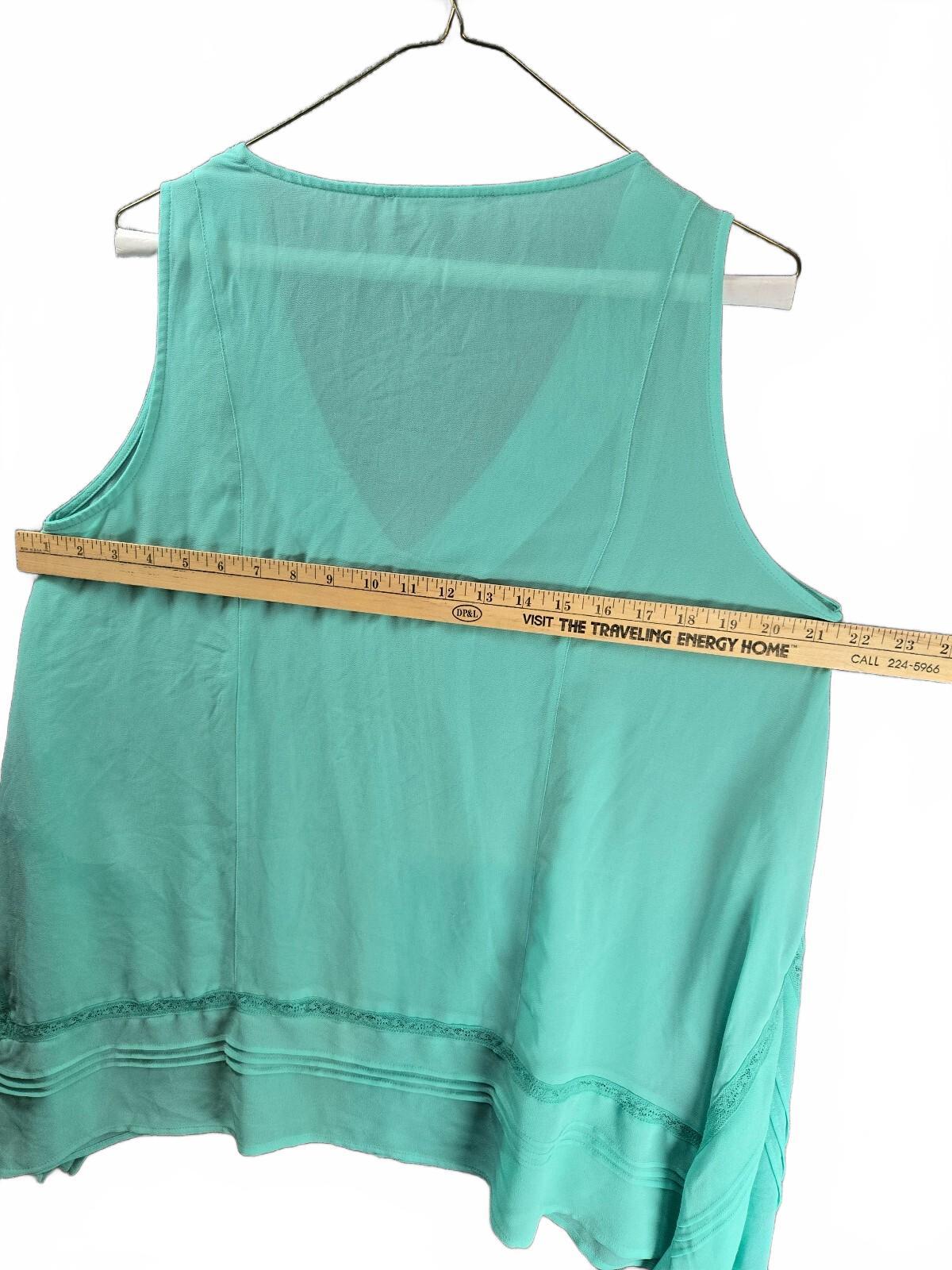 NY Collection Mint Green Sleeveless Blouse Pleated Lace Trim Top Size Large