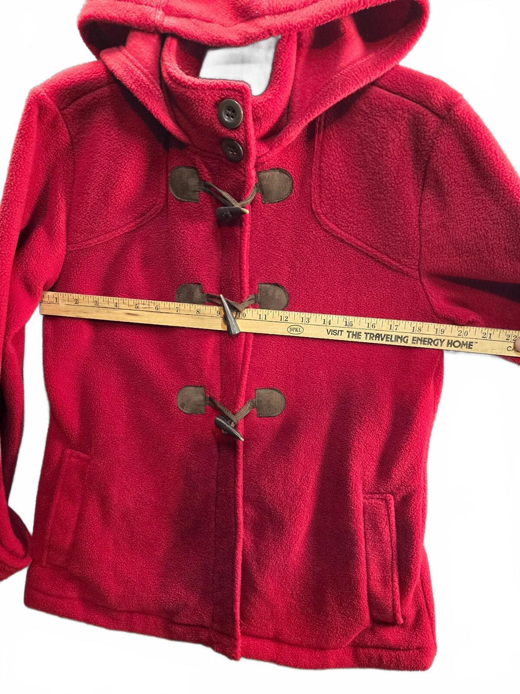 West Marine Anchor Peacoat 2 Red Fleece Toggle Hooded Jacket Size Large