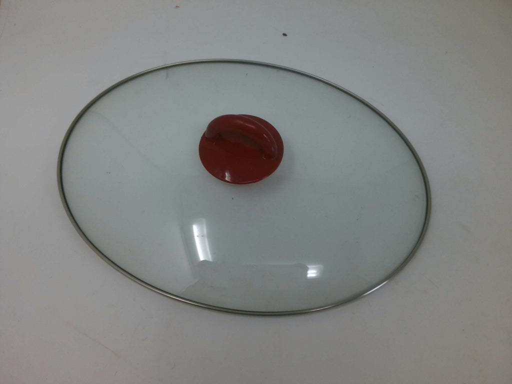 Glass Pot Lid with Red Handle, 11-12 Inch Diameter
