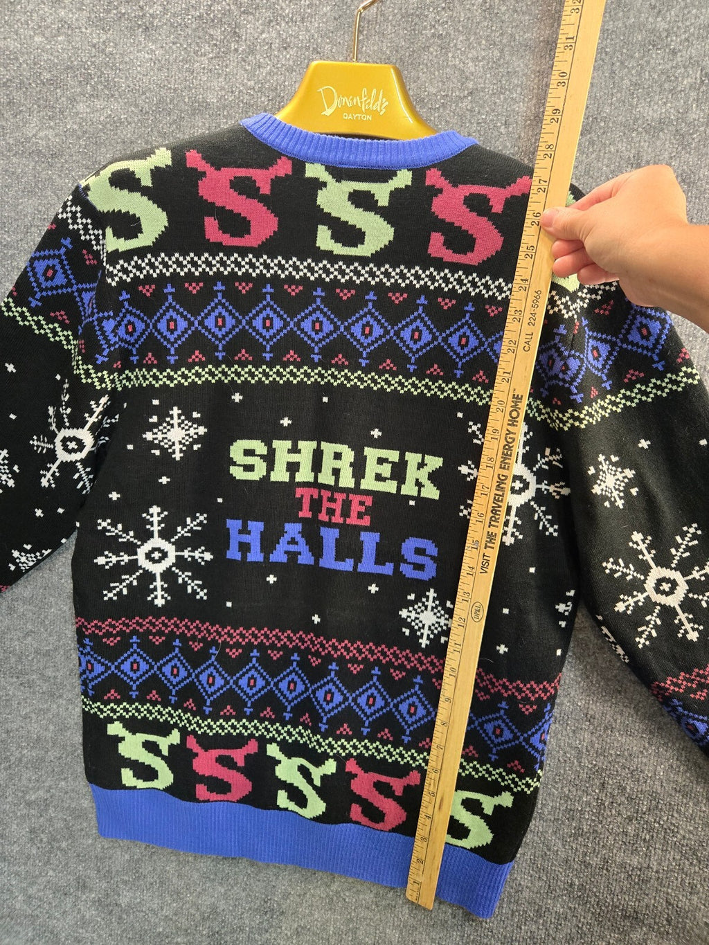 DreamWorks Shrek Santa Hat Ugly Christmas Sweater Mens Size M Black Knit Fair