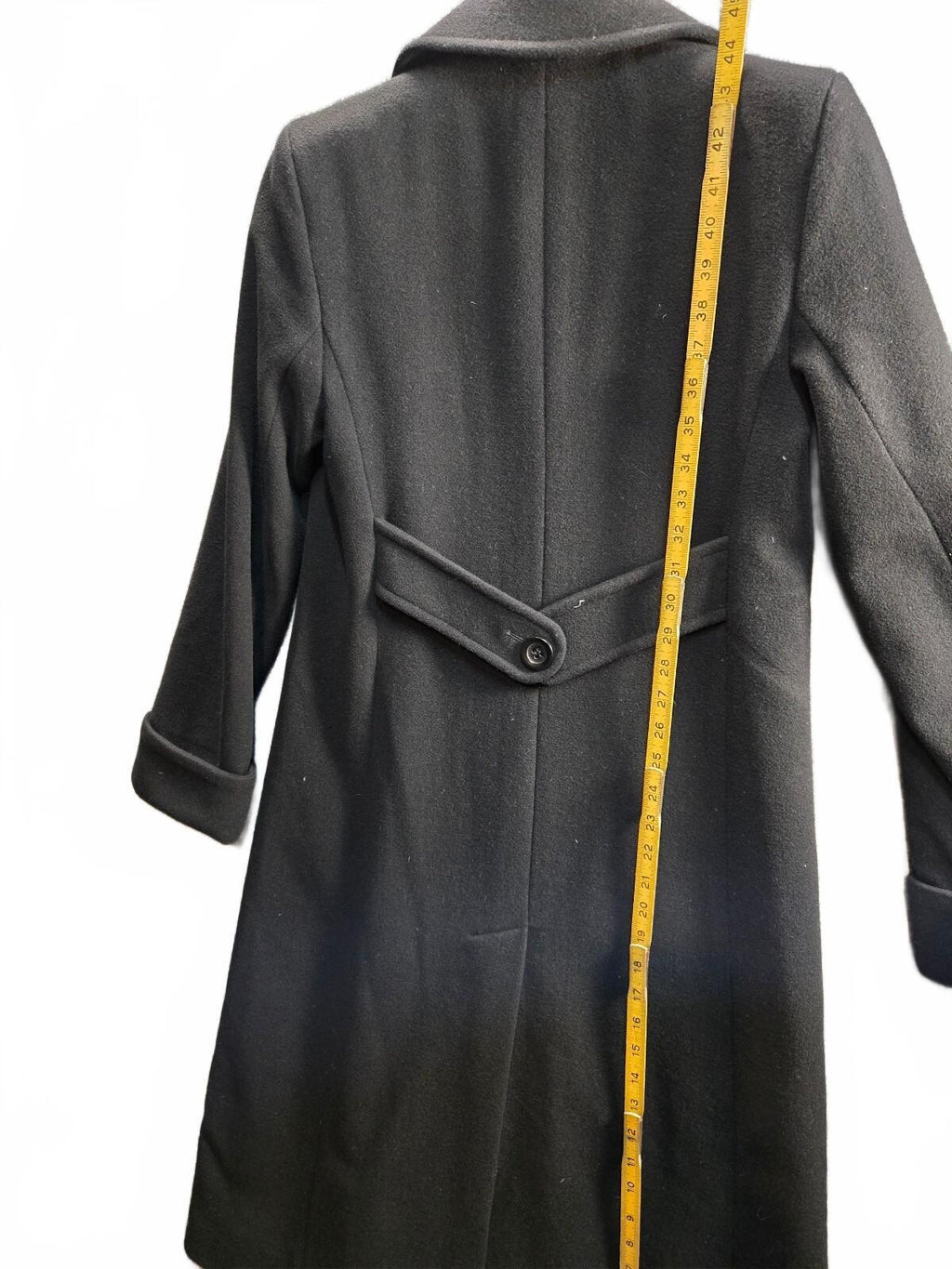 Jones New York Petite Black Wool Blend Long Trench Overcoat Jacket Size 4P Lined