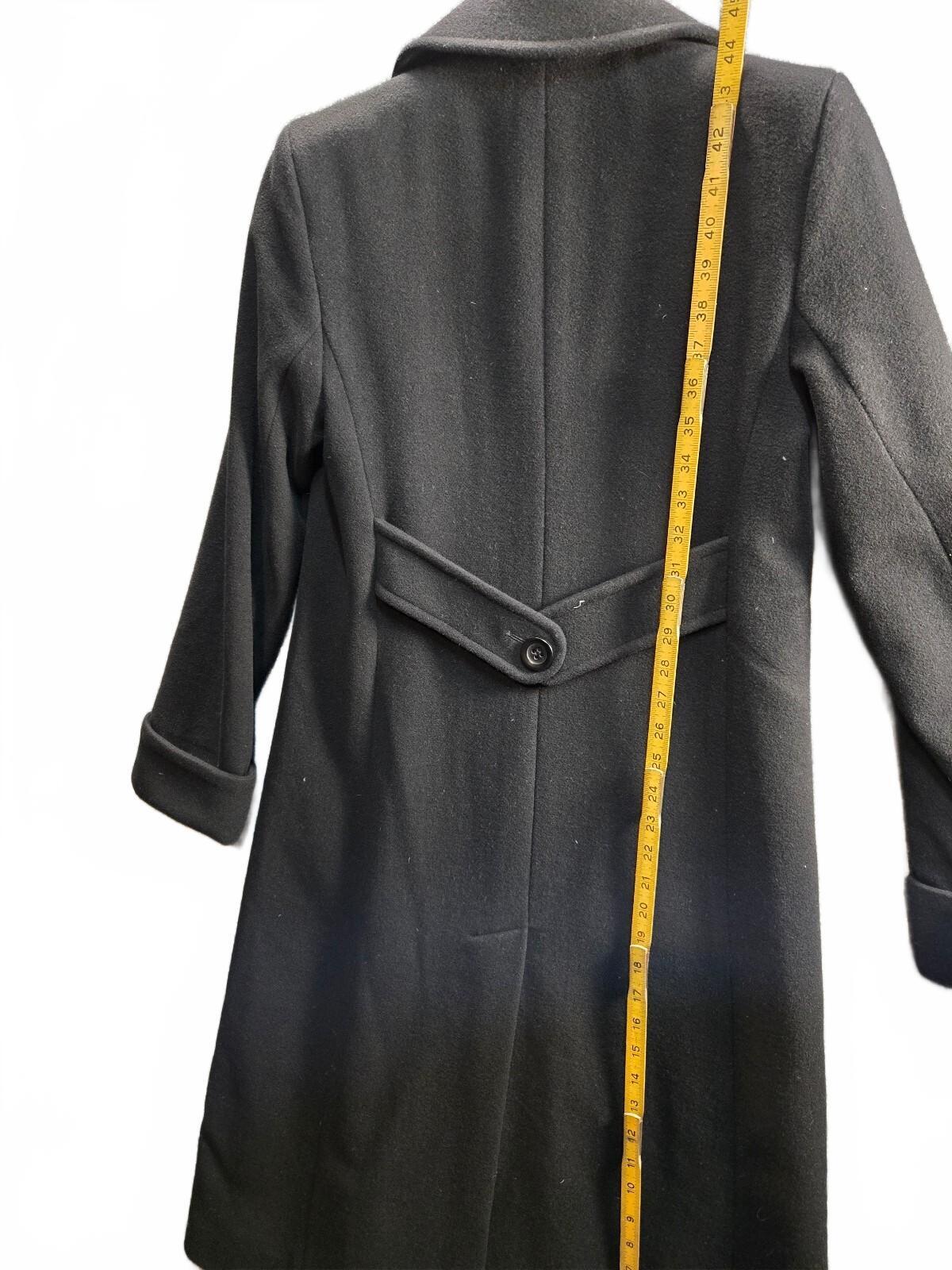 Jones New York Petite Black Wool Blend Long Trench Overcoat Jacket Size 4P Lined