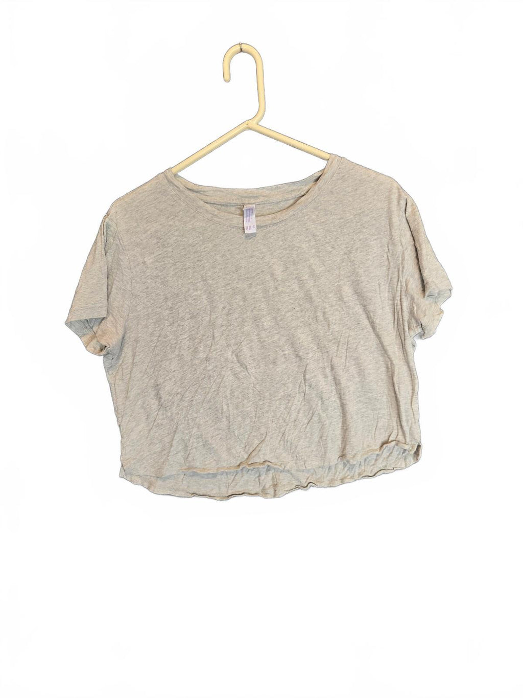 Light Gray Melange Raw Hem Cropped T-Shirt Size M Relaxed Fit Crewneck