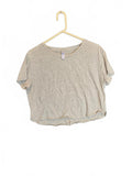Light Gray Melange Raw Hem Cropped T-Shirt Size M Relaxed Fit Crewneck