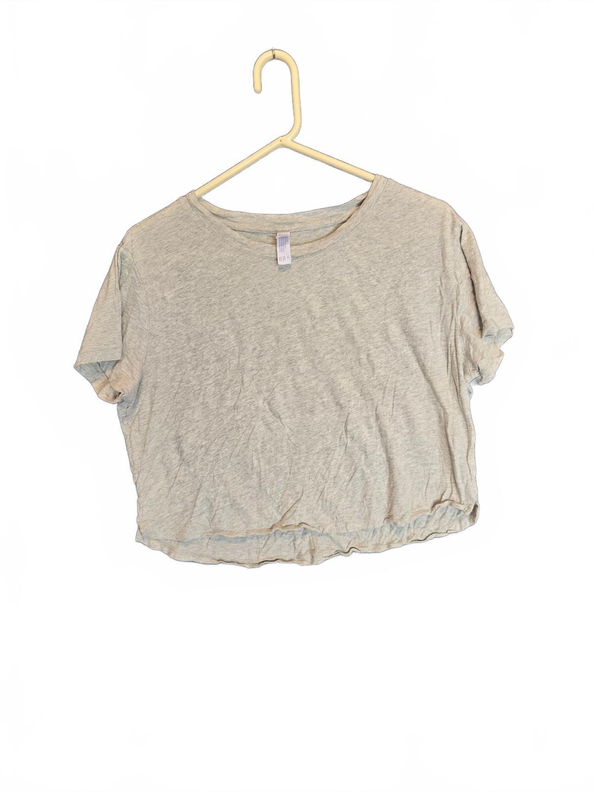 Light Gray Melange Raw Hem Cropped T-Shirt Size M Relaxed Fit Crewneck