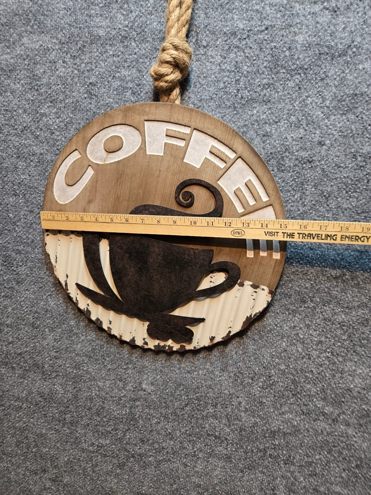 Rustic Wooden Coffee Wall Hanging Sign with Rope