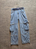 Wild Fable Mid Rise Baggy Cargo Jeans Medium Wash Multi Pocket Denim Size 00