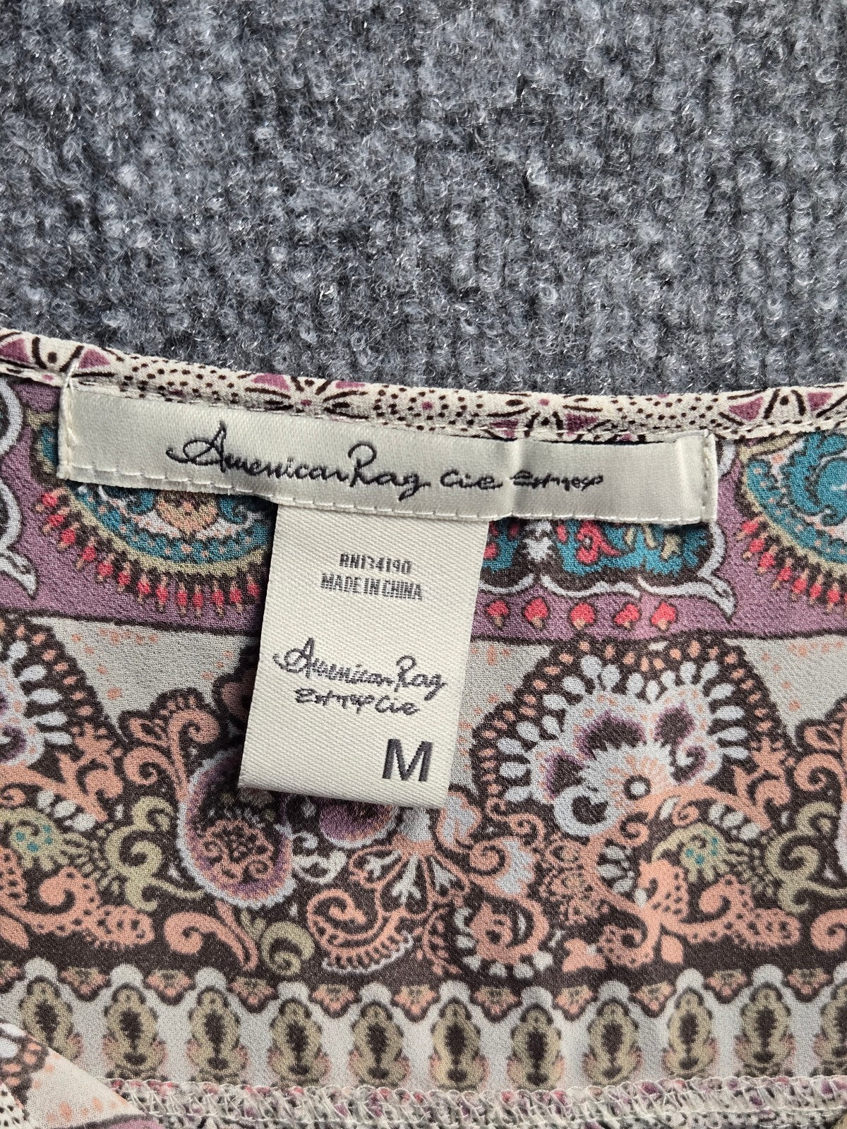 American Rag Cie Women's Boho Paisley Print Blouse Top Size Medium M Long Sleeve