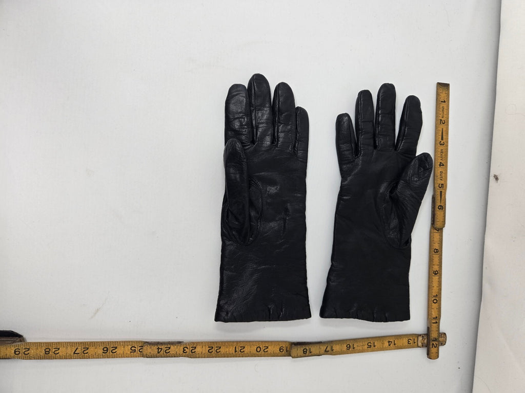 Vintage Isotoner Black Leather Gloves Knit Lined Size 7.5 Driving Winter