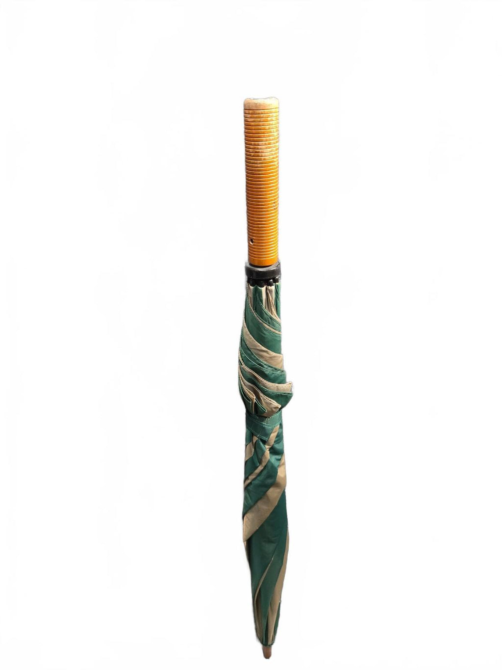 Vintage Totes Striped Green and Beige Umbrella with Wooden Handle