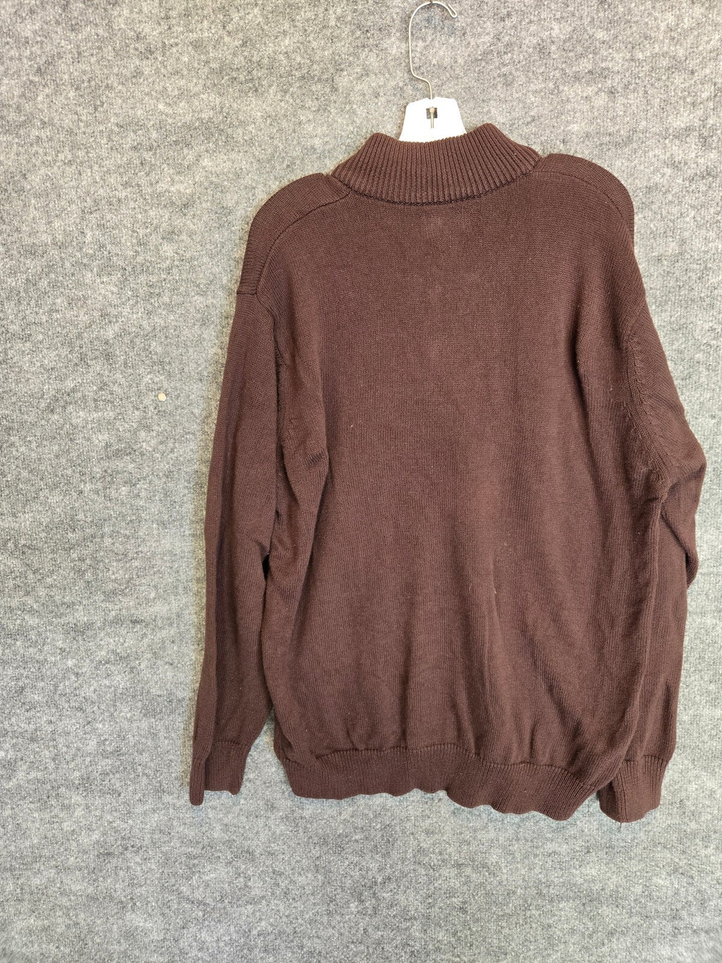 Haggar Mens Medium Brown Mock Neck Button Pullover Knit Sweater Regular Fit