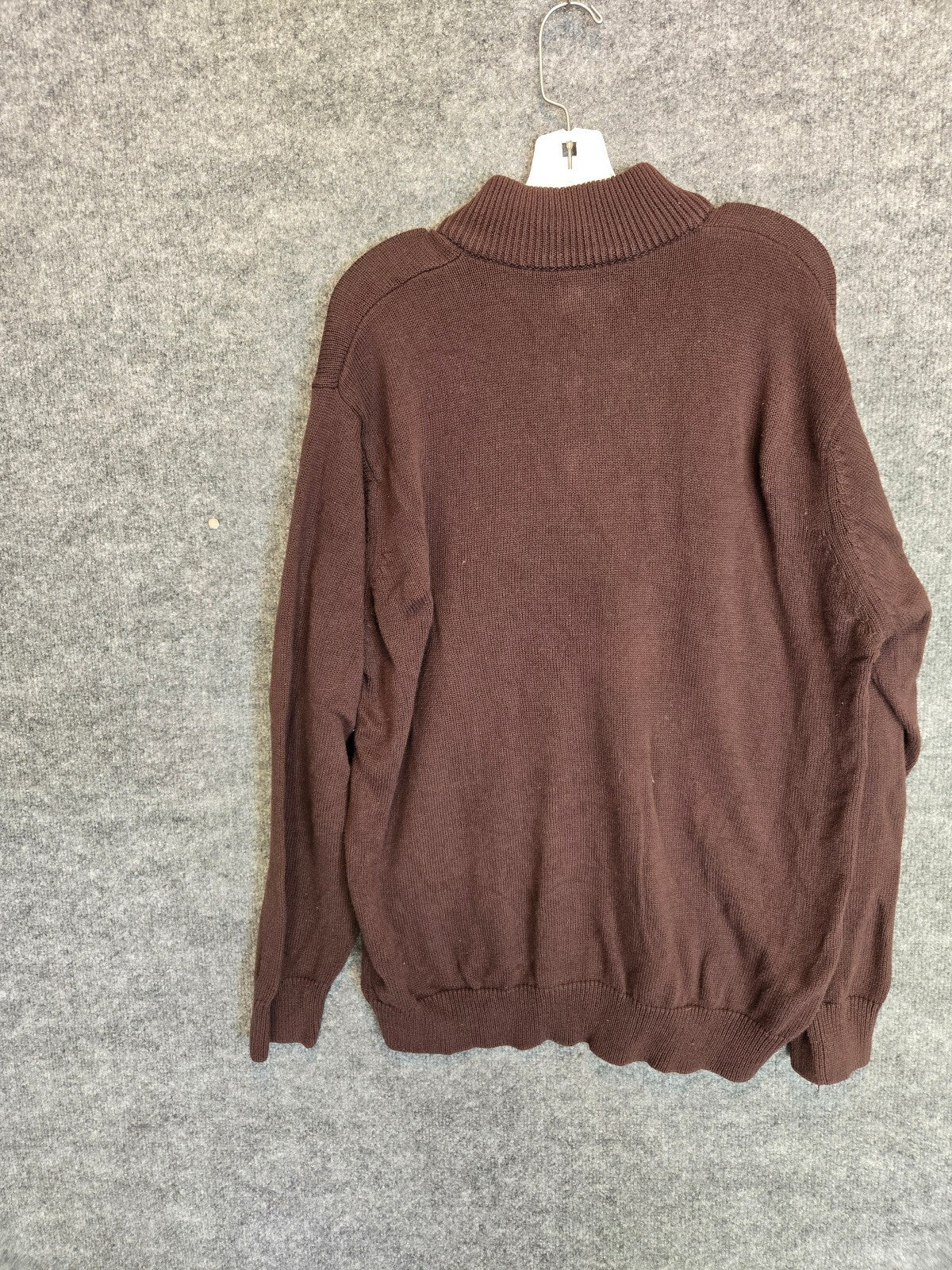 Haggar Mens Medium Brown Mock Neck Button Pullover Knit Sweater Regular Fit